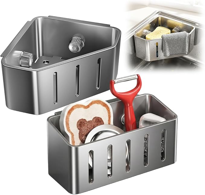 Sponge Holder for Kitchen Sink,2026 Sink Caddy Organizer with Suction Cups,Rustproof Kitchen Storage Rack for Sponge,Soap,Stopper,Brush (1, Triangle +Square)