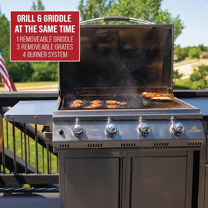 GRILLA Primate Gas Grill & Griddle with Clearview Grease Management System, Heavy-Duty Stainless Steel Design, 490 Square Inches of Cook Space for Grilling, Outdoor Grilling, Outdoor Cooking