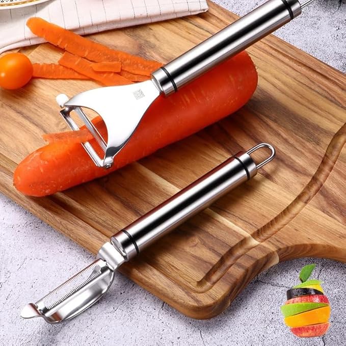 Kitchen vegetable peeler, stainless steel potato, fruit peeler, sturdy and slip-resistant handle, easy to hold, two-piece set