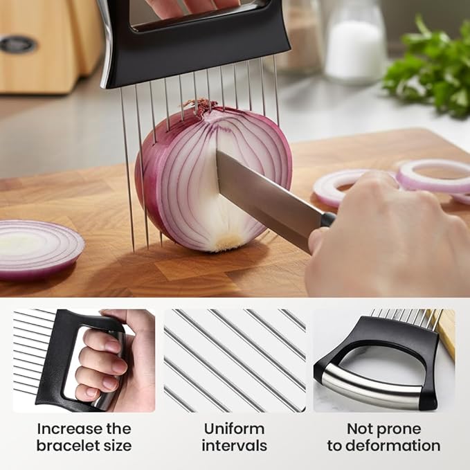 2026 New Onion Slice Holder, Stainless Steel Onion Holder for Slicing, Chopper Assistant Tool Multi-Use Vegetable Chopper for Onions Tomatoes Avocados Potato Eggs Kiwifruit Meat Lemon (3pcs)