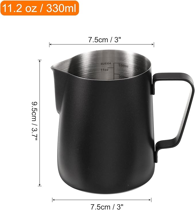 uxcell Milk Frothing Pitcher, 12oz / 350ml Stainless Steel Milk Frother Cup with Scale for Milk Steaming Pitcher Latte Art Cappuccino Coffee Espresso Accessories Tool, Black