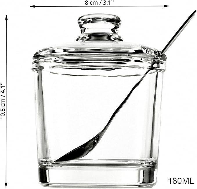 1 Piece Classic Clear Glass Sugar Bowl with Lid Serving Spoon Salt Pot Pepper Storage Jar Seasoning Pot Dispenser Container Sugar Box Condiment Spice Racks Holder for Home Kitchen