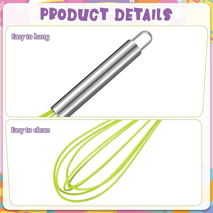 Domensi 24 Pcs 8 Inch Whisks Bulk for Cooking Silicone Whisks Non Scratch Stainless Steel Egg Beater Colorful Coated Metal Heat Resistant Egg Beaters for Valentines Day Party Favor Gift Supplies