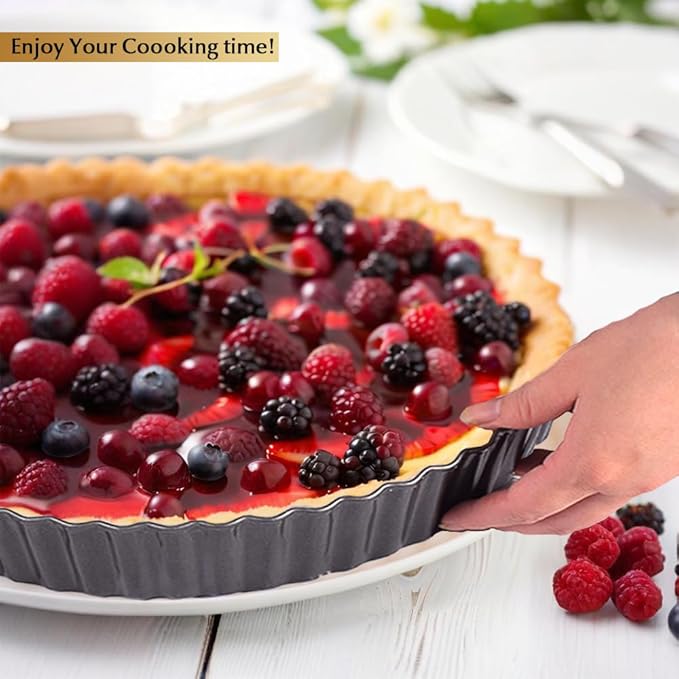 CFGUK 11 Inch Tart and Quiche Pan with Removable Bottom, Pie pans for baking, Non-stick Carbon Steel Quiche Pan for Pie, Mousse Cakes, Fruit and Desserts