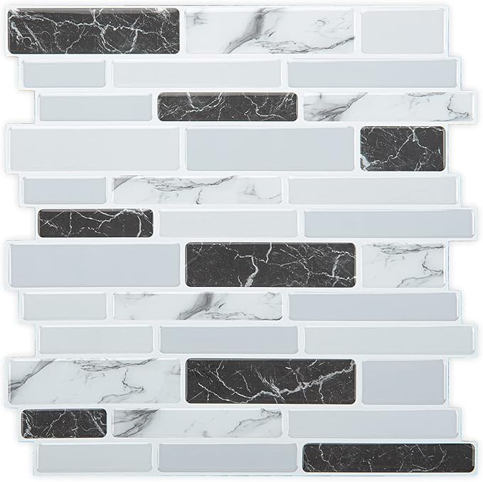 Art3d Thick Peel-and-Stick Kitchen Backsplash Tile, 10-Sheet Marble Design Self Adhesive Wall Tiles for Kitchen Bathroom Back Splash - Grey