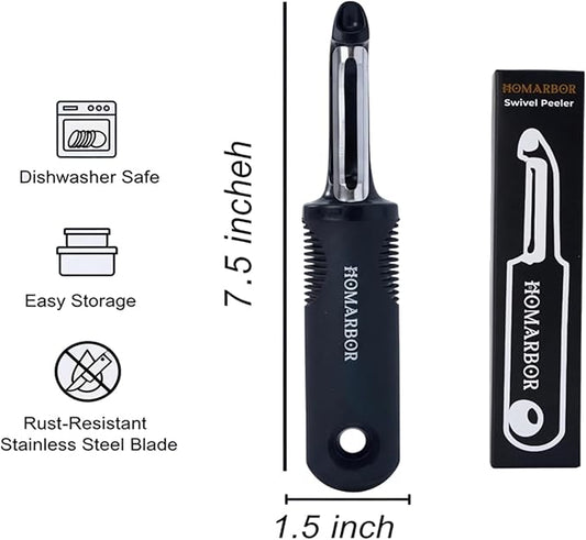 Black Premium Vegetable Peeler | Ultra-Sharp Swivel Stainless Steel Blade | Ergonomic Soft Grip Handle | Mango Peeler | Dishwasher Safe | Skin Peeler for Veggies & Fruits | Potato Peeler & Eye Remover