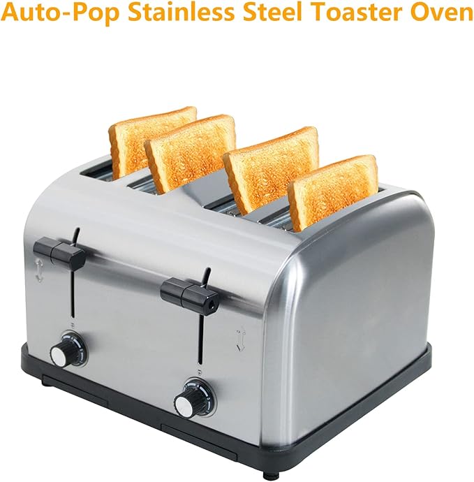 Clivia Commercial Toaster for Restaurant, 4 Slice Toaster,Commercial Bread Heating Machine, Automatic Pop-Up,Stainless Steel Bread Ovens,Silver