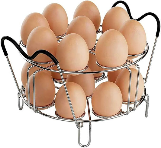 Stackable Egg Steamer Rack Compatible with Instant Pot 6qt & 8qt - 304 Stainless Steel Trivet with Heat-Resistant Handles, Holds 18 Eggs for Pressure Cooker & Pot, Multi-functional Cooling Rack