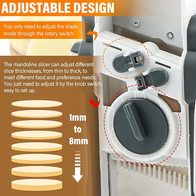 Safe Mandoline Slicer for Kitchen, Potato Slicer Cucumber Slicers with Peeler, Thickness Adjustable Vegetable Food Slicers, Vertical Kitchen Faster Cutter Artifact