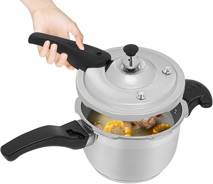 Bokknppo Stainless Steel Pressure Cooker Large Capacity 60Kpa Pressure Pot Explosion-proof Compound Bottom Pressure Canner with Pressure Limiting Valve for Gas Stove Induction Cooker (7L/1.85gal)