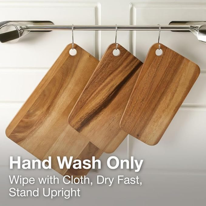 Sango Acacia Cutting Board Set with Slant Edge and Hanging Holes, 3-Piece - Wood Chopping Boards, Stackable & Reversible for Kitchen, Non-Toxic, Perfect as Butcher Block Countertop, Atelier