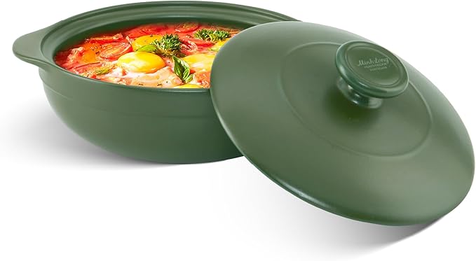 MINH LONG 1-Qt Porcelain Dutch Oven with Lid – Lead & Cadmium Free, Oven Safe to 482°F, Heat Retention, Clay Pot for Cooking on Gas & Infrared Cooktop, Use to Marinate, Cook, Bake, Refrigerate & Serve