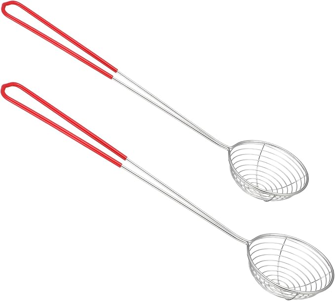 2Pcs Stainless Steel Hot Pot Strainer Spoons, 2 Sizes Fatsoff Soup Scoop Boba Spoon Scoop with Handle Ladle Wire Cooking Spider Skimmer Spoon for Hot Pot, Kitchen, Meatball, Oil Filter