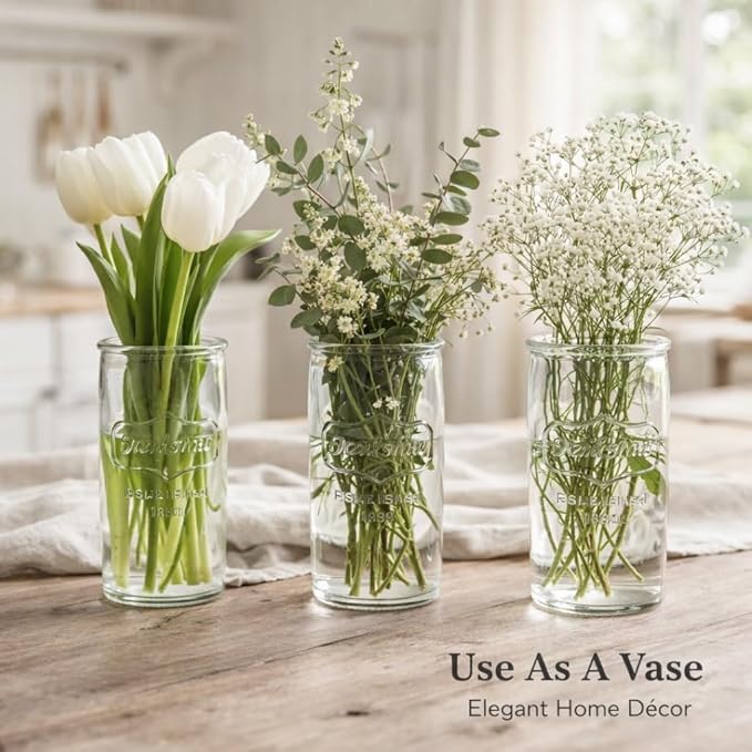 kitchentoolz Drinking Glasses Set of 6 - Yorkshire Tumbler 16 oz Glassware Cups for Cold Drinks, Iced Tea, Water, Cocktails - Classic Mason Jar Style