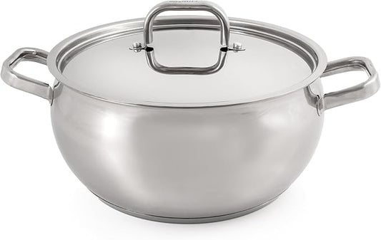 BergHOFF Belly Shape 18/10 Stainless Steel 9.5 inches Stockpot 5.5qt., Metal Lids, Fast, Evenly Heat, Induction Cooktop Ready