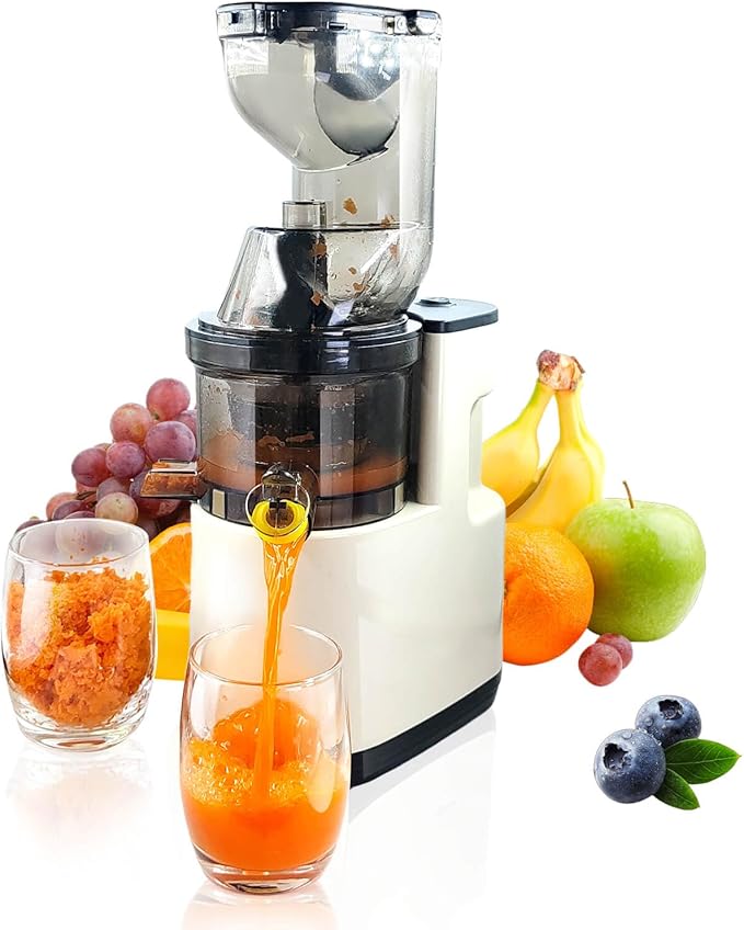 Cold Press Juicer Machines - Slow Masticating Juice Extractor with Wide Feed Chute, High Yield Juice Maker for Fruit & Vegetable - Easy to Clean Quiet Machine Extractor de Jugos(white)