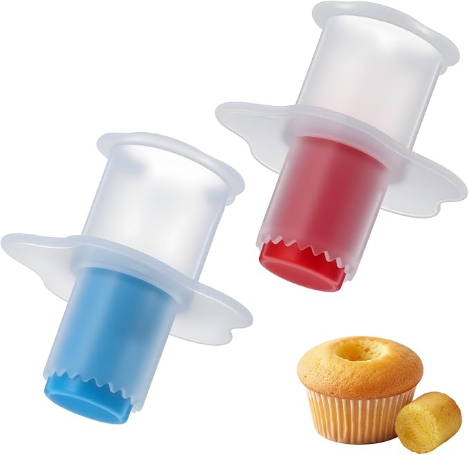 2Pcs Cupcake Corer, Cupcake Filler Tool for Muffin Cake Pastry, Pastry Divider Fruit and Vegetable Pitter Tool for Home and Kitchen (Red,Blue)