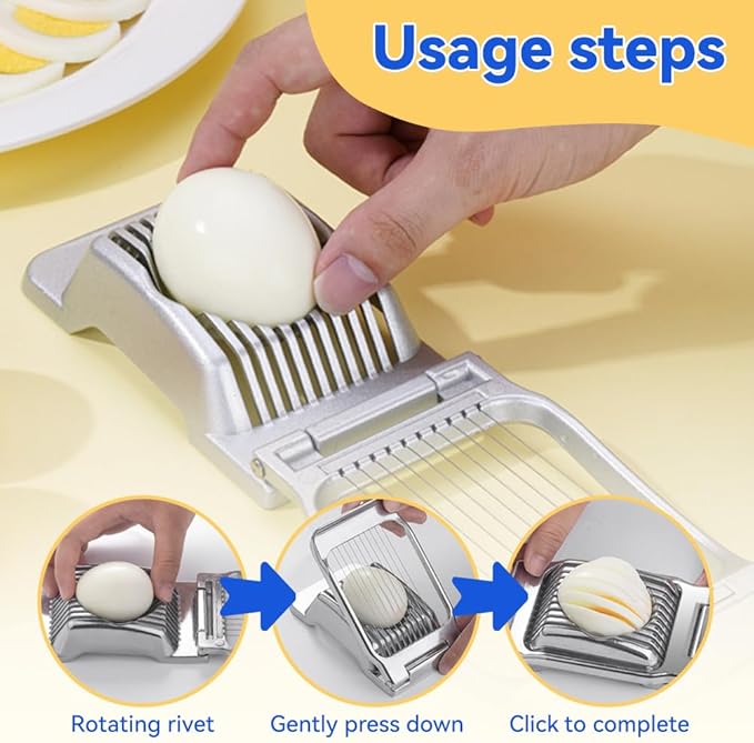 Aluminum Square Egg Cutter, Upgrade Heavy Duty Stainless Steel Wire Egg Slicer Boiled Egg Slicer, Multipurpose Strawberry Slicer Egg for Hard Boiled Eggs (1)
