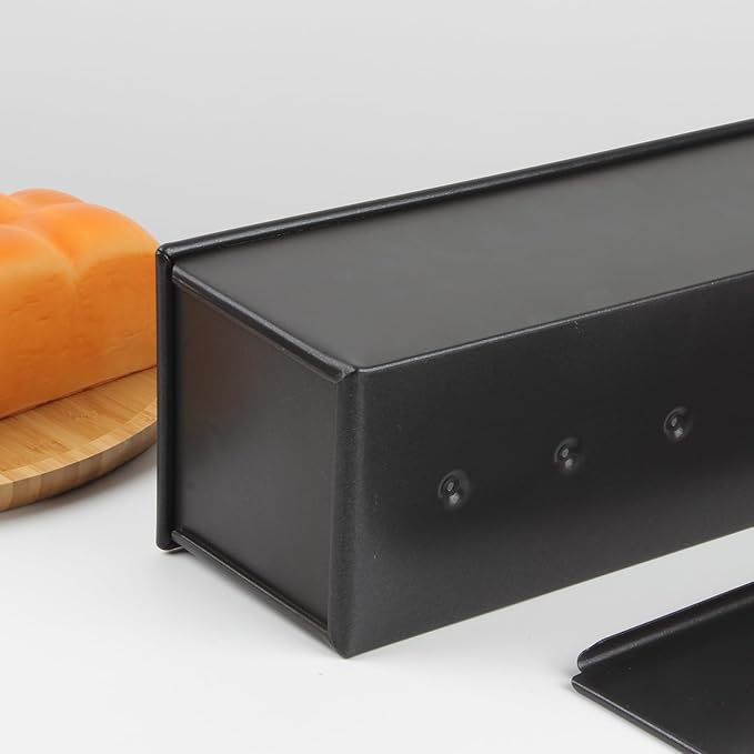 2.2LB Pullman Loaf Pan with Lid, Toast Mold Nonstick Bread Pan Bakeware, Commercial Pullman Bread Pan Dough Capacity, Carbon Steel Bread Toast Baking Pan Mold for Baking Bread-Black