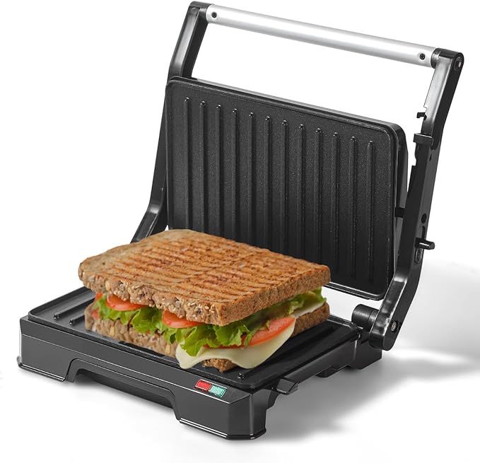Small Panini Press Grill Sandwich Maker, Electric 3 in 1 Panini Sandwich Maker Grill, Open 180 Degrees for grill indoor, Perfect for Grilling Steaks, Burger, Sandwich, Non-stick Pan, Black