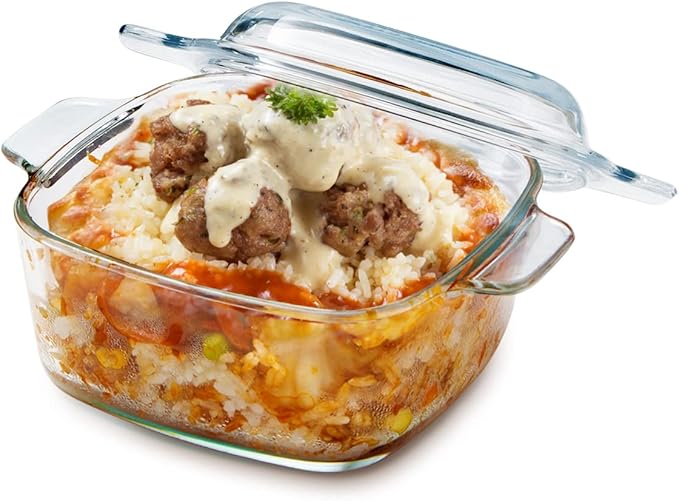 NUTRIUPS 1L Square Glass Casserole Dish with Lid, Mini Glass Casserole Cookware for Oven