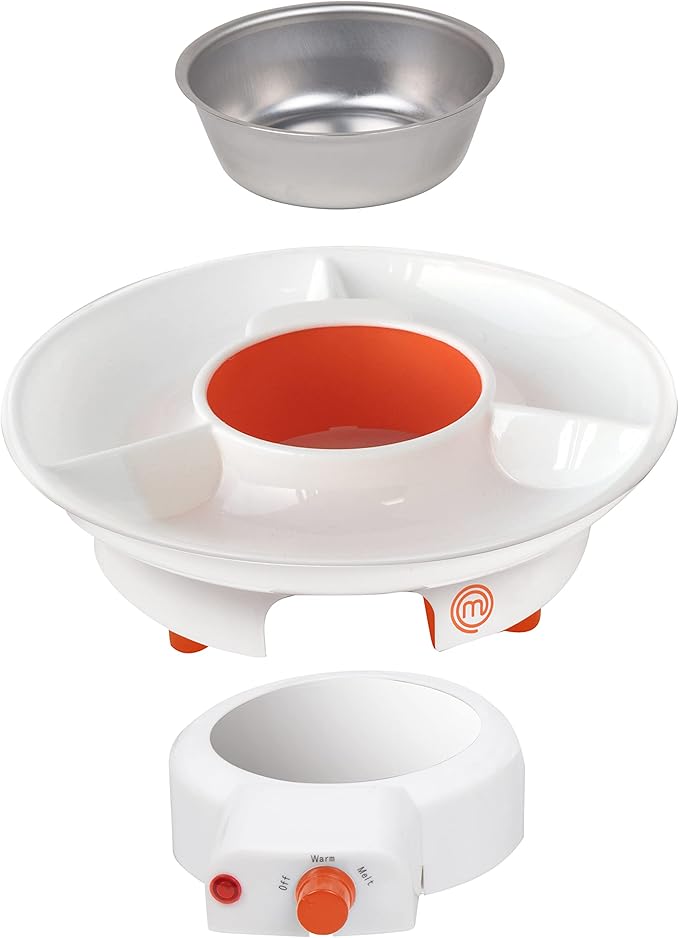 MasterChef Chocolate Fondue Maker- Valentine Must Have- Electric Dessert Fondue Pot Set w 4 Forks, Party Serving Tray- Melt Warm Settings for Caramel Cheese- Charcuterie Appetizers, Sweet Gift for Her