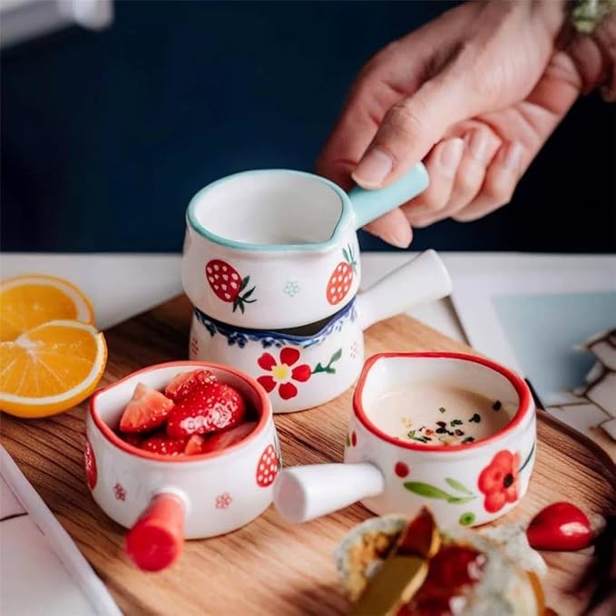 gravy boat set Mini Milk Pitcher With Handle Household Ceramic Pointed Mouth Sauce Pot Coffee Creamer Container gravy boat with lid(Yellow)