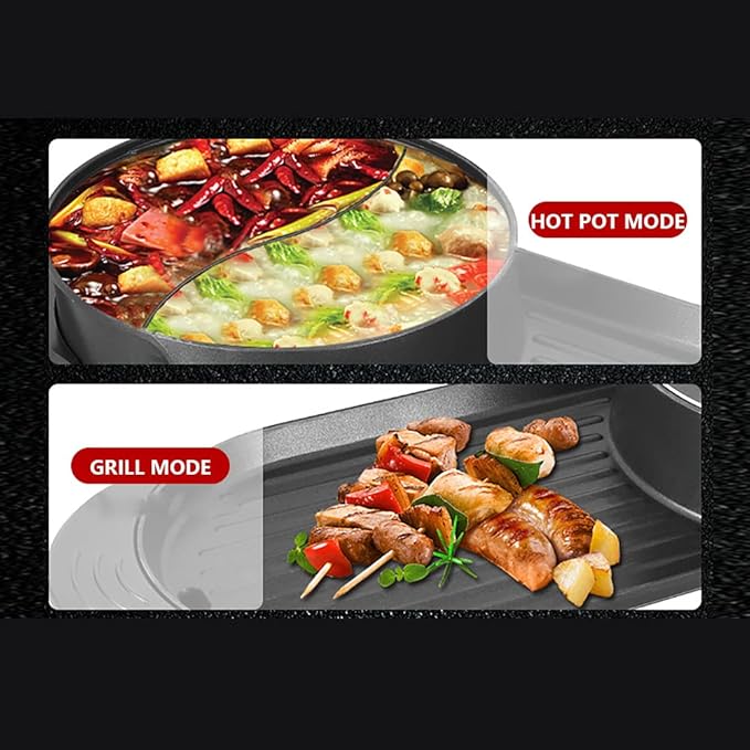 2 in 1 Electric Hot Pot with Grill, 110V 2200W Electric Korean BBQ Grill Indoor & Outdoor Electric Grill & Hot Pot Combo for Family, Party, Separate Temperature Control