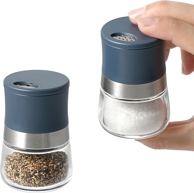 Vzaahu Mini Salt and Pepper Shakers 2 Set Blue1.28oz, Small Spice Dispenser with Adjustable Pour Holes, Perfect for Table, Kitchen, Travel
