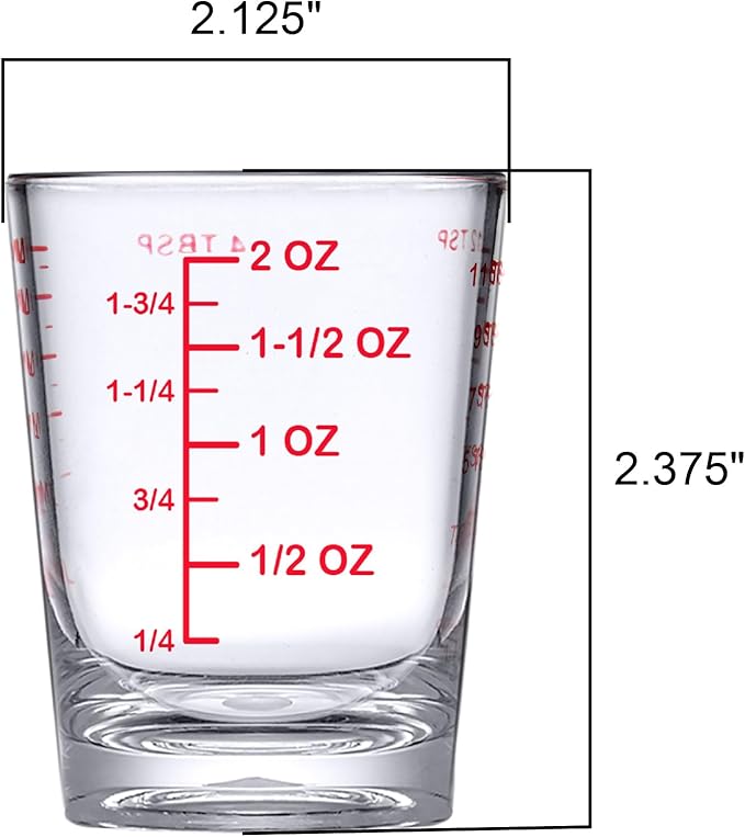 Amazing Abby - Melinda - 6-Pack Plastic Measuring Cups, 2-Ounce Unbreakable Shot Glasses, Food-Grade Measuring Jugs, Stackable and Dishwasher-Safe, Great for Espresso, Liquor, and More