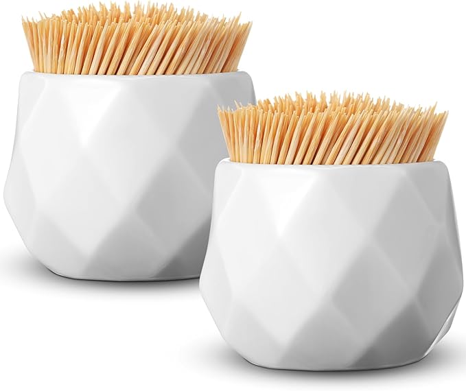 2 Pcs Ceramic Toothpick Holder Simple White Porcelain Toothpick Dispenser and Cocktail Pick Holder for Table Home Kitchen Restaurant Party