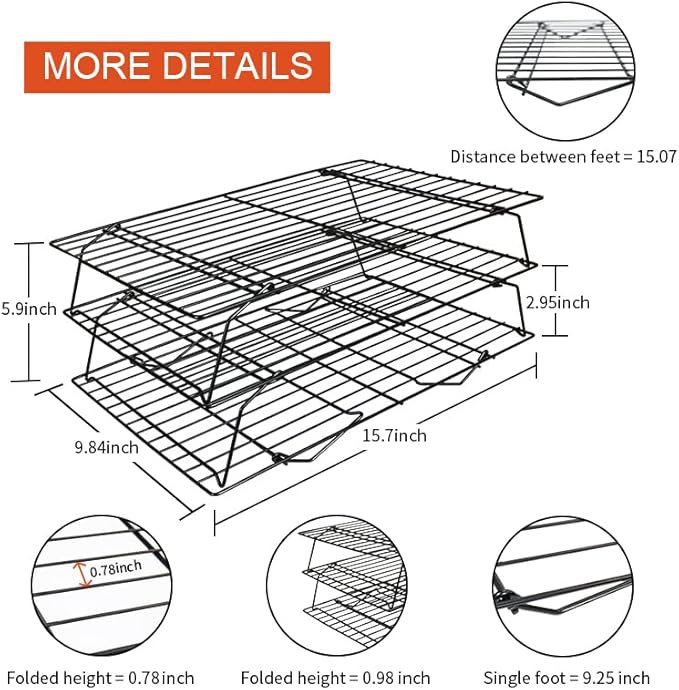 Cooling Racks for Baking, 3-Tier Stackable Stainless Steel Wire Cooling Rack Set of 3 (10"x15"), Oven Safe Heavy Duty Rust-Resistant Wire Rack for Cookie Sheet Roasting Grilling, Dishwasher Safe