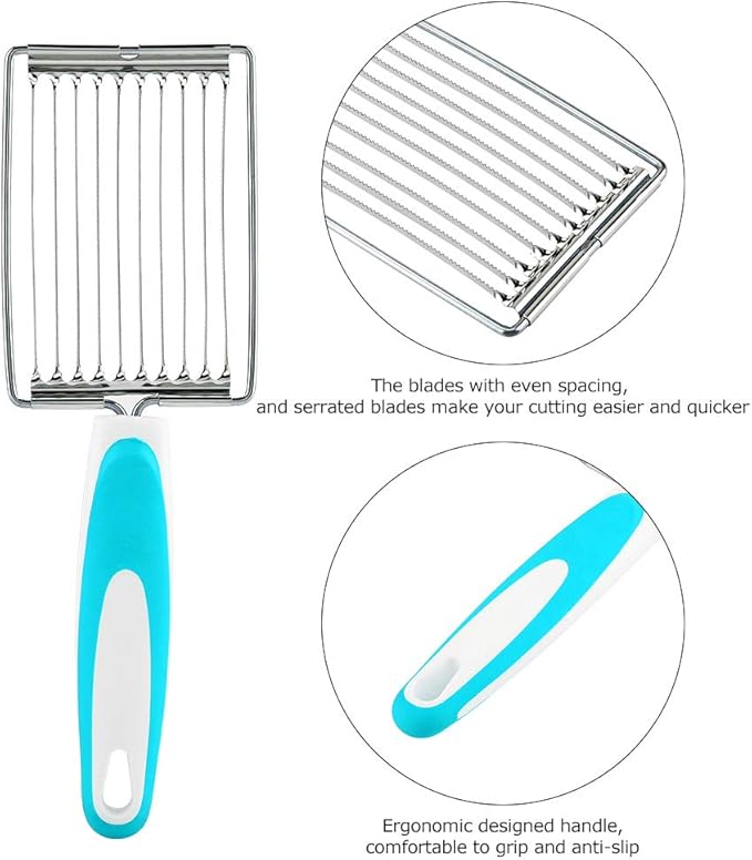 Luncheon Meat Cutter, Cheese & Potato Slicer, Stainless Cutter with Handle for Egg Ham Fruit Tomato, Cutting Evenly Thick , Food Cutting Tool for Kitchen (Blue)
