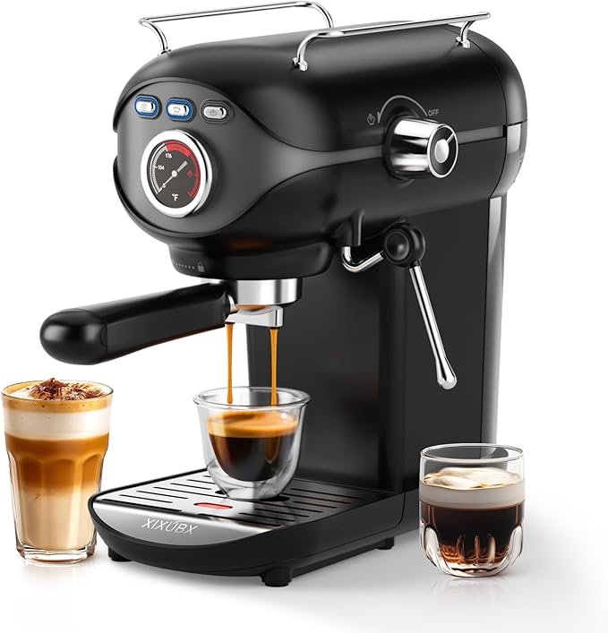 XIXUBX Espresso Machine, 20 BAR Pump Temperature Control, Compact Espresso Maker with Steam Milk Frother, Professional Coffee Makers for Home, Cappuccino, Latte, Gifts for Coffee Lover, Black