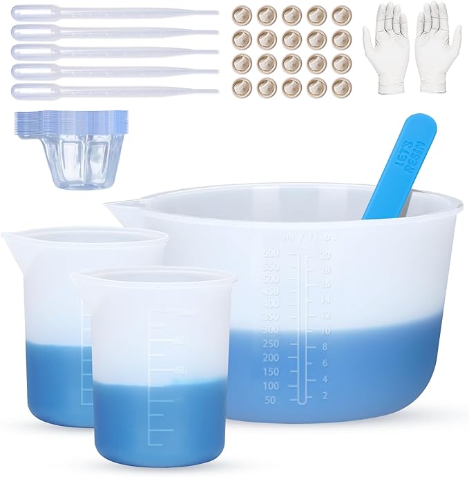 LET'S RESIN Silicone Measuring Cups for Resin Supplies, 600ml/20oz&100ml Thickening&Non-Stick Resin Mixing Cup kits, Silicone Cups for resin mold，Easy to Clean