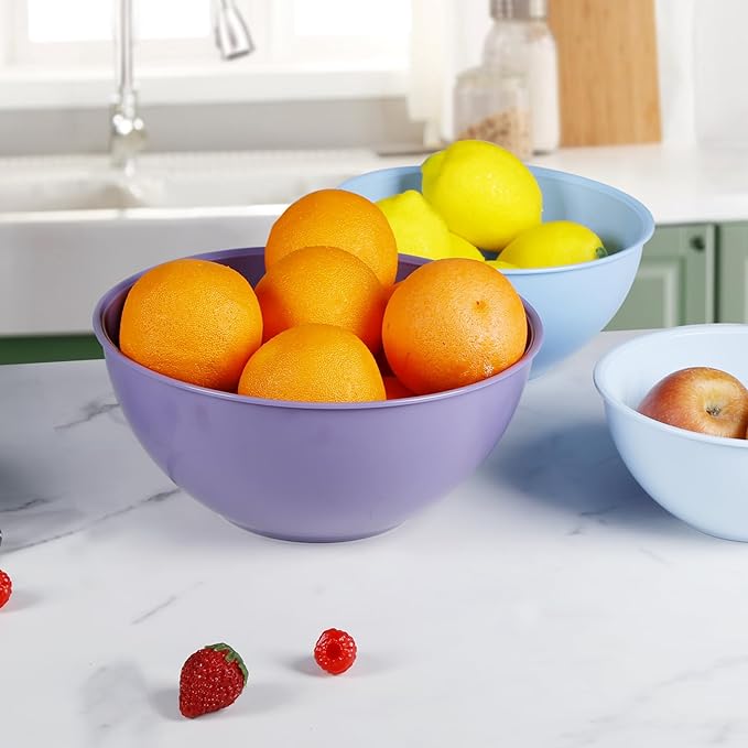 6-Piece Plastic Mixing Bowl Set with Lids for Kitchen, Nesting Storage Bowls for Baking, Prepping,Cooking and Serving Food, Dishwasher, Microwave Safe,Great for Mixing & Serving,Dark blue