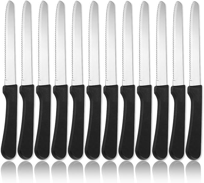 Steak Knives Set of 12, Stainless Steel Steak Knife Set, Serrated Steak Knives, Gifts for Home, Restaurant, Parties, Wedding, Camping, Outdoor
