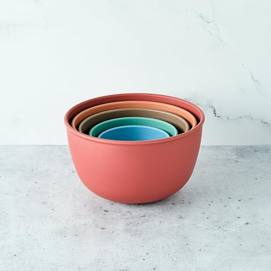 Bamboozle Astrik Baking Bundle | 5 Piece Mixing Bowl Set | Measuring Cups and Spoons | Cooking and Meal Prep | Dishwasher Safe | Microwave Safe | Desert Bloom