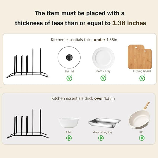 Pot Lid Organizer and Cutting Board Holder, Stainless Steel Kitchen Storage Rack for Lids and Boards, Space-Saving Cooling Rack Organizer for Countertop and Cabinet [1-Pack] Black