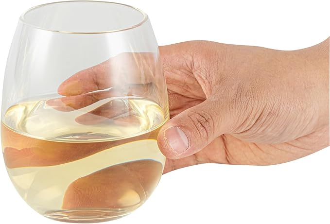 Restaurantware-Vetri 15 Ounce Wine Glasses, 6 Dishwashable Stemless Wine Glasses - No Lead, Durable, Clear Glass Stemware, For Home, Bar, Or Restaurant, Serve Merlot, Chardonnay, Or Bordeaux