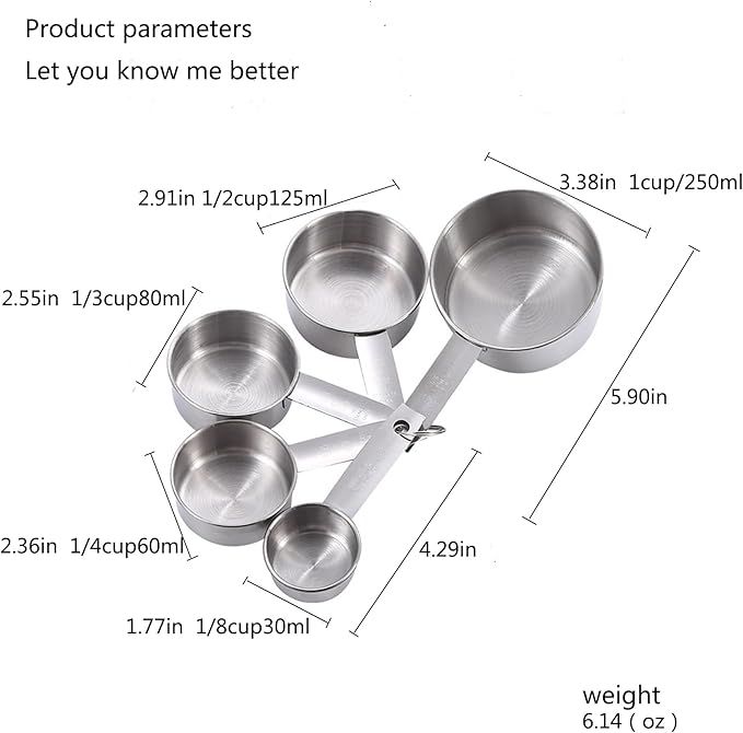 Measuring Cup Set, 5 PCS Stainless Steel Measuring Cup Kitchen Baking Cooking Measuring Cup Weighing Graduated Cup Coffee Measuring Tool for Dry or Liquid Home Restaurant
