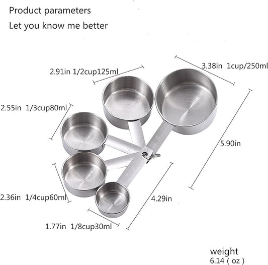 Measuring Cup Set, 5 PCS Stainless Steel Measuring Cup Kitchen Baking Cooking Measuring Cup Weighing Graduated Cup Coffee Measuring Tool for Dry or Liquid Home Restaurant