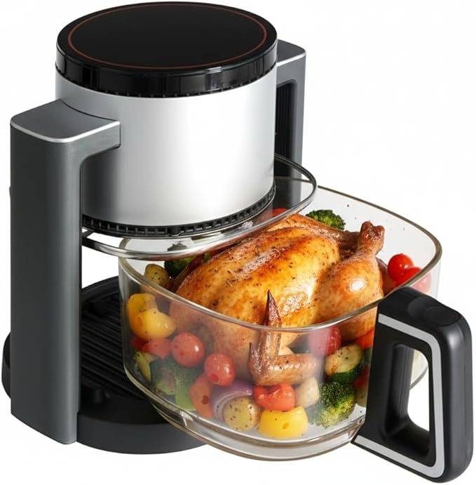 HealSmart 10-in-1 Glass Air Fryer – 4.7QT Non-Toxic Air Fryer with Rapid Air Crisp, Roast Bake Dehydrate Reheat, Nonstick, Easy-Clean | Dishwasher Safe, Bake, Roast, Recrisp