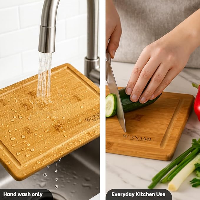 WONAMU Small Bamboo Cutting Board – Lightweight, Durable, And Non Toxic, Perfect For Charcuterie, Serving Snacks, And Everyday Kitchen Use – Eco-Friendly Kitchen Essential And Versatile Wooden Tray