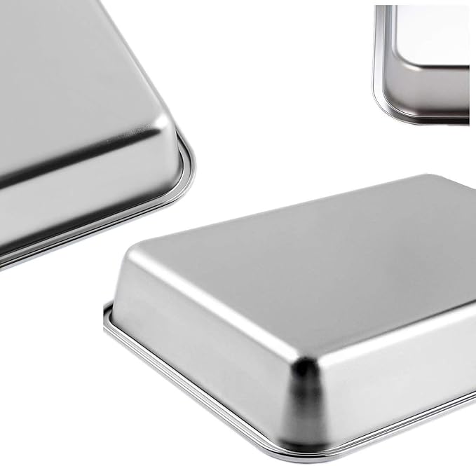 KUNWU Stainless Steel Rectangle Sheet Pan 14"x10"x2.75" Bakeware, Cake Pan Tray for Cake, Cookie (S (14"x10"), 2.75" Deep)