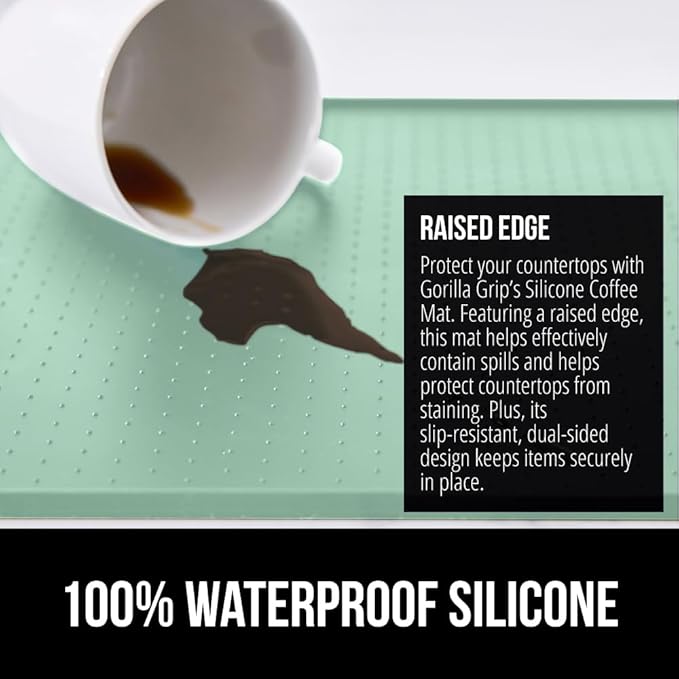 GORILLA GRIP Silicone Coffee Mat, 18x28, Espresso Machine Bar Accessories, Keep Kitchen Counters Clean, Stays in Place, Waterproof and Heat Resistant Dish Drying Mats, Home Decor Essentials, Mint