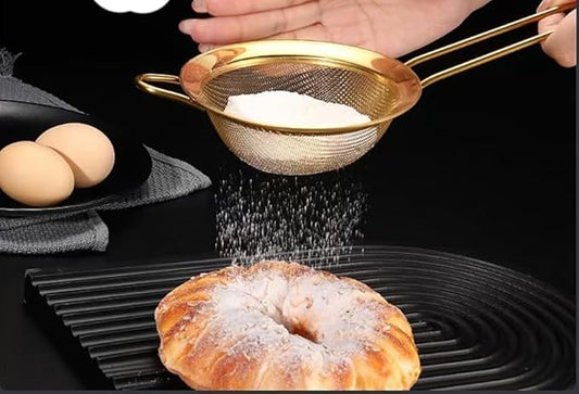 Three-piece Suit Baking SiftersWire ExtraMesh Strainer with Handle Oversized Extended Handle Stainless Steel Sieve Fine Mesh Strainers for Kitchen Rice Juice Quinoa Food Flour Baking(Golden)