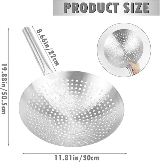 DOERDO Pasta Strainer Oil Skimmer 12 Inch Stainless Steel Skimmer Slotted Spoon for Kitchen Cooking Frying, 30CM