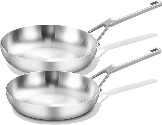 Yeksum Tri-Ply Stainless Steel Frying Pan Set, 10 Inch and 12Inch, Skillet set, Fast Even Heat, Cooking Pan 10" 12", Induction Ready Egg Pan, Compatible with All Cooktops Up to 600℉