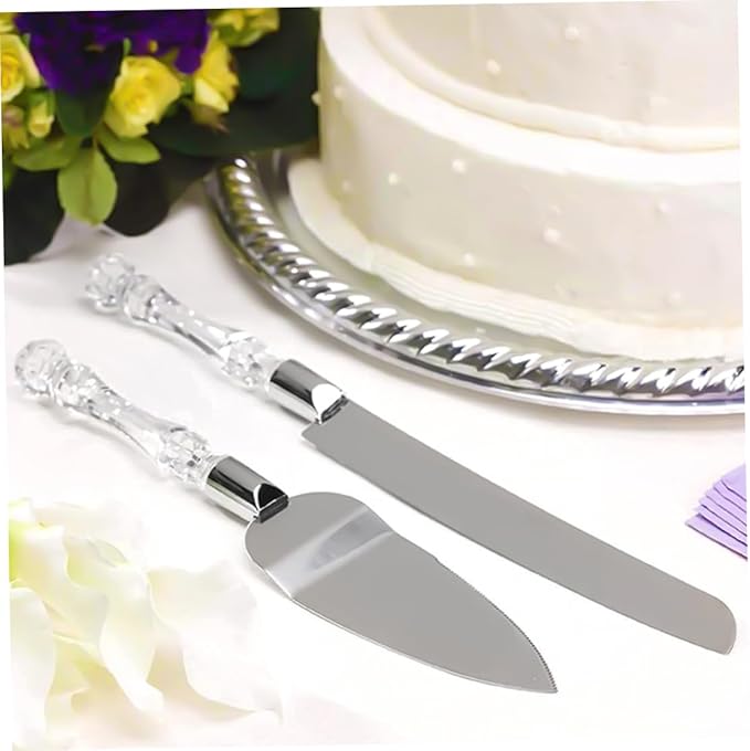 BEAHING Wedding Cake Knife Server Set, Mr and Mrs Crystal Handle Cutter for Anniversary Engagement